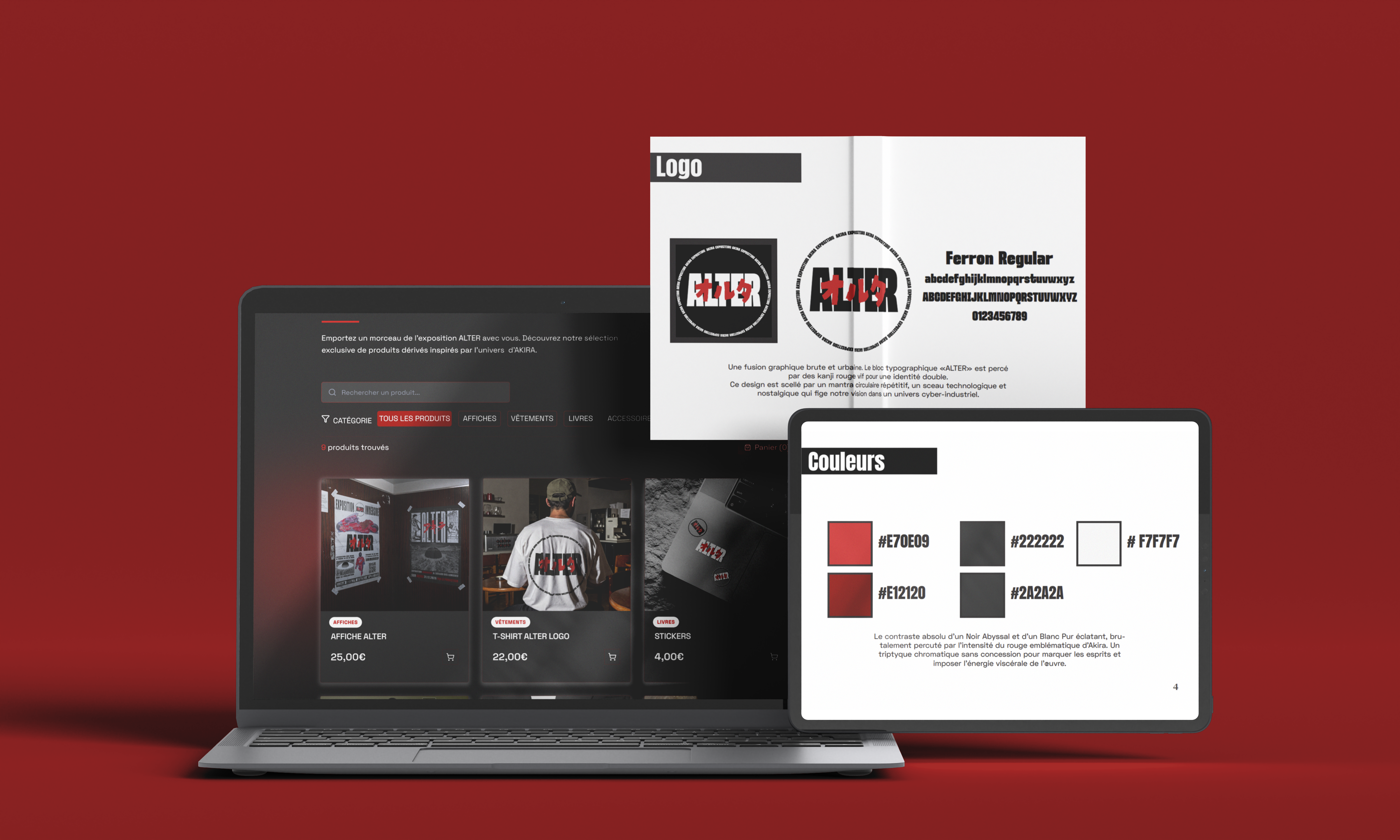 Page de la boutique de notre site web, avec des éléments de la charte graphique